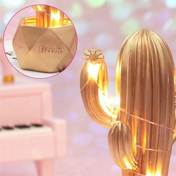 Tufeyo Led Lighted Cute Cactus Decorative Table Lamp Mini Trinket Night Light-gold