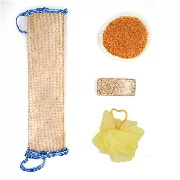 Tufeyo 4-Piece Bath Shower Fiber Set Body Back Face Fiber Pumice Stone