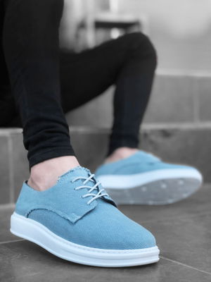 Lace-up Classic Sport Linen Turquoise High Sole Casual Men's Shoes