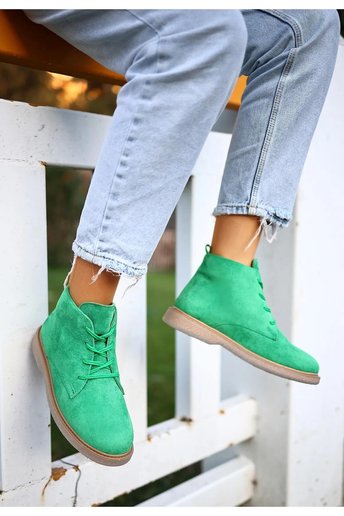 Kean Green Suede Lace-up Boots