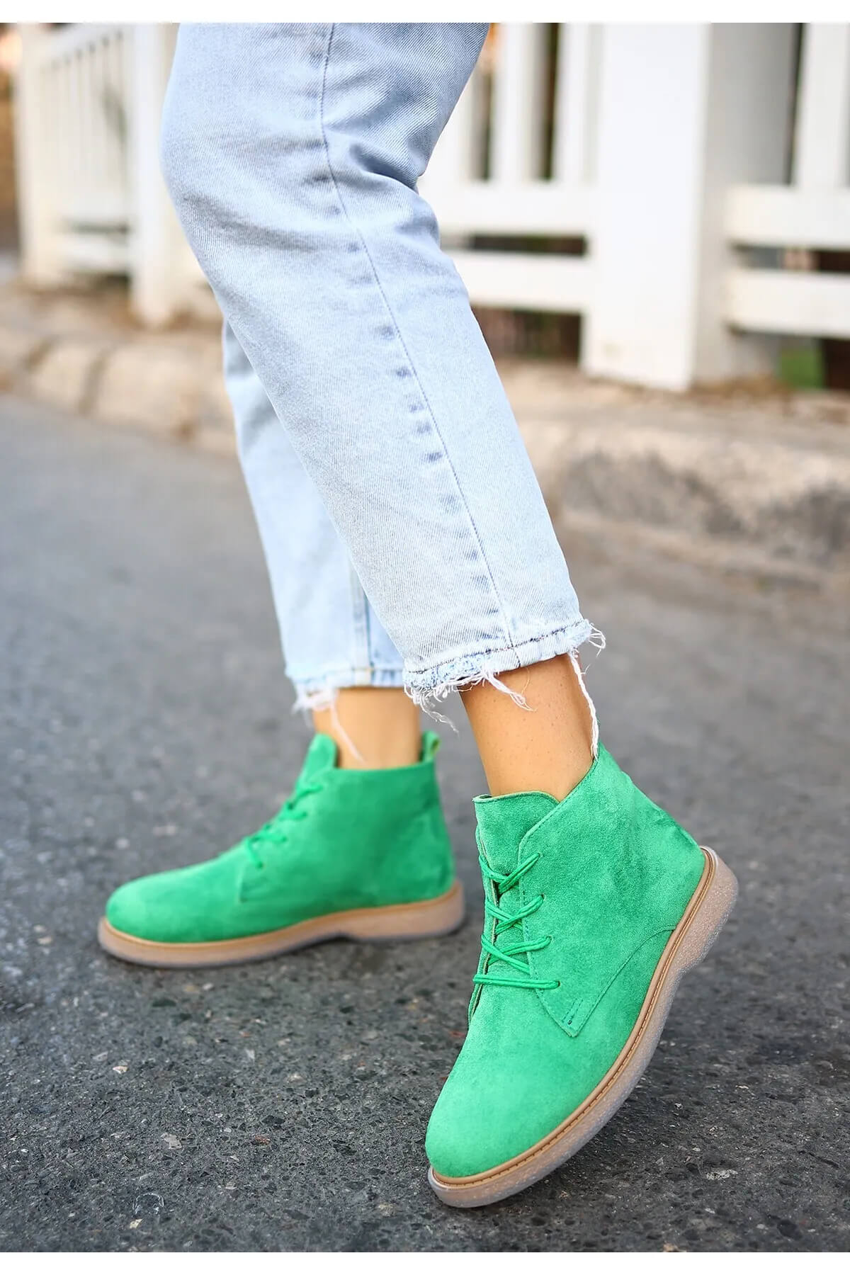 Kean Green Suede Lace-up Boots