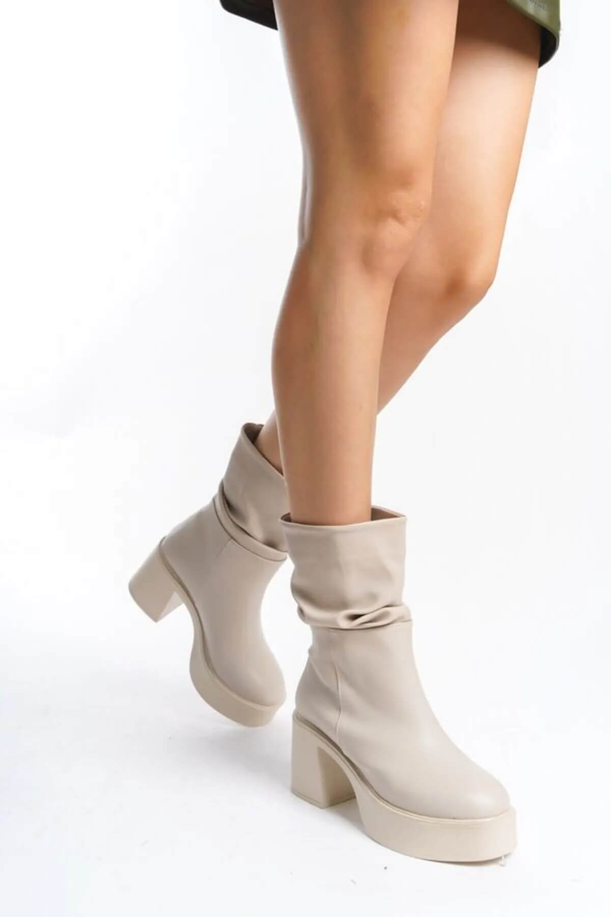 Milda Beige Skin Gusset Boots