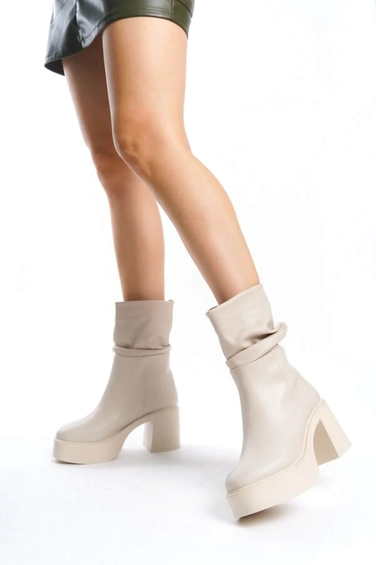 Milda Beige Skin Gusset Boots