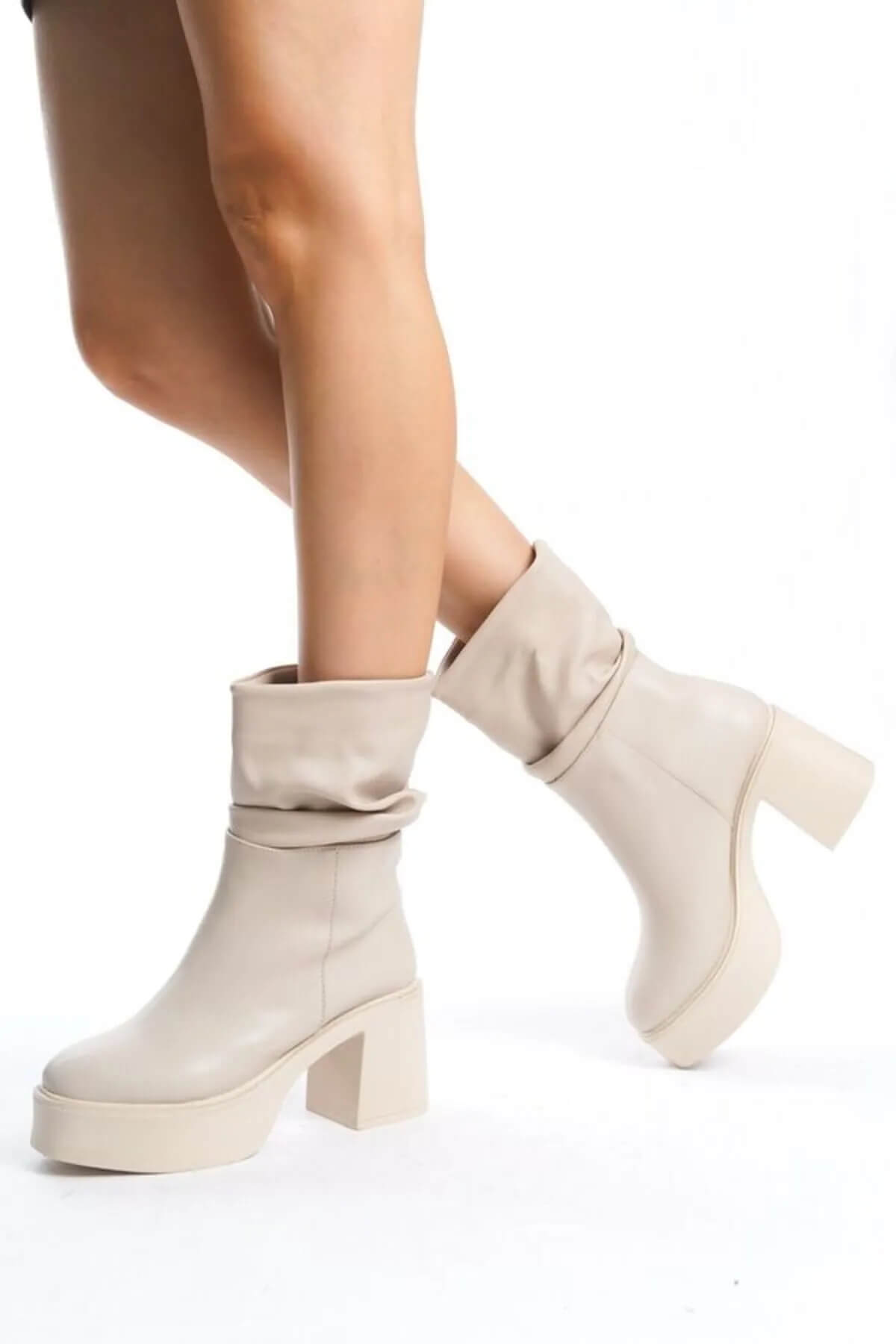 Milda Beige Skin Gusset Boots