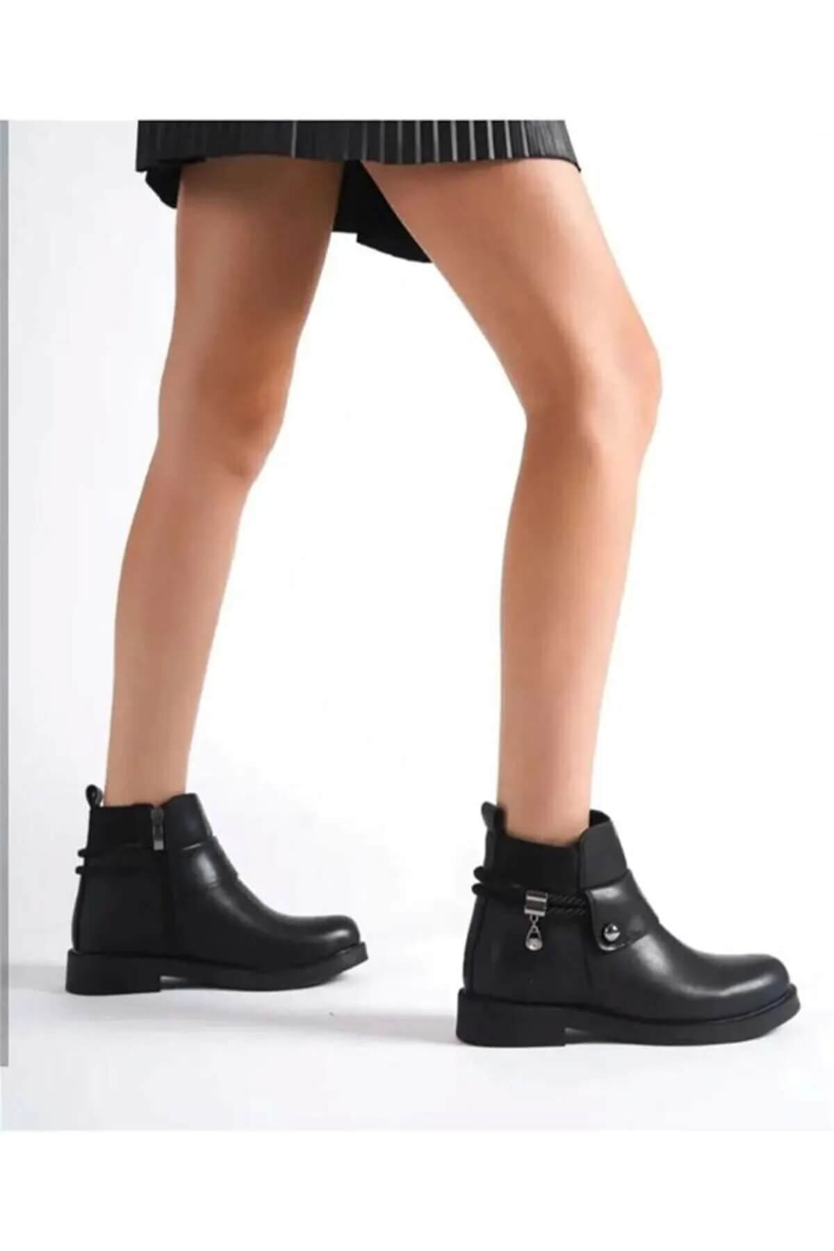 Sofiye Black Skin Heeled Boots