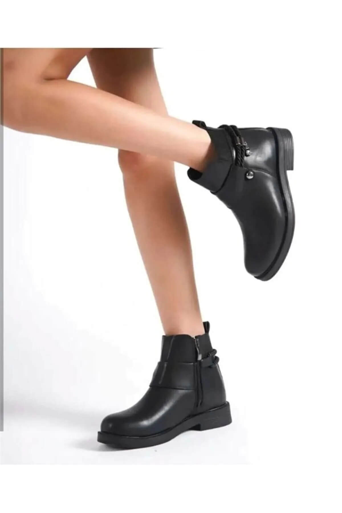 Sofiye Black Skin Heeled Boots