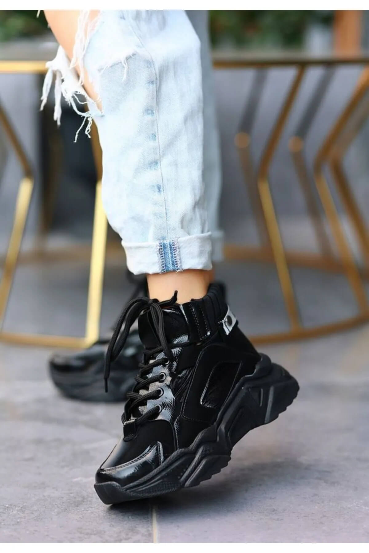 Nolli Black Skin Lace-up Boots