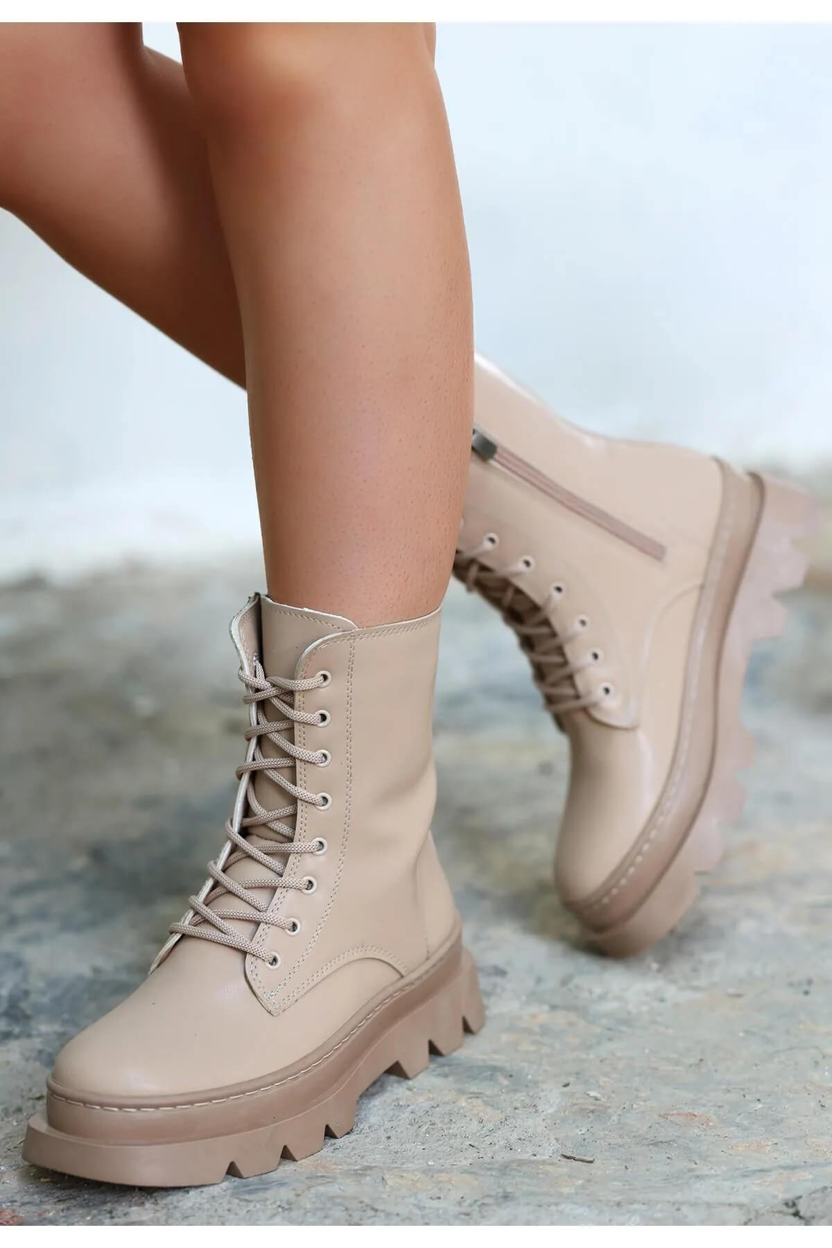 Orge Nude Skin Lace-up Boots