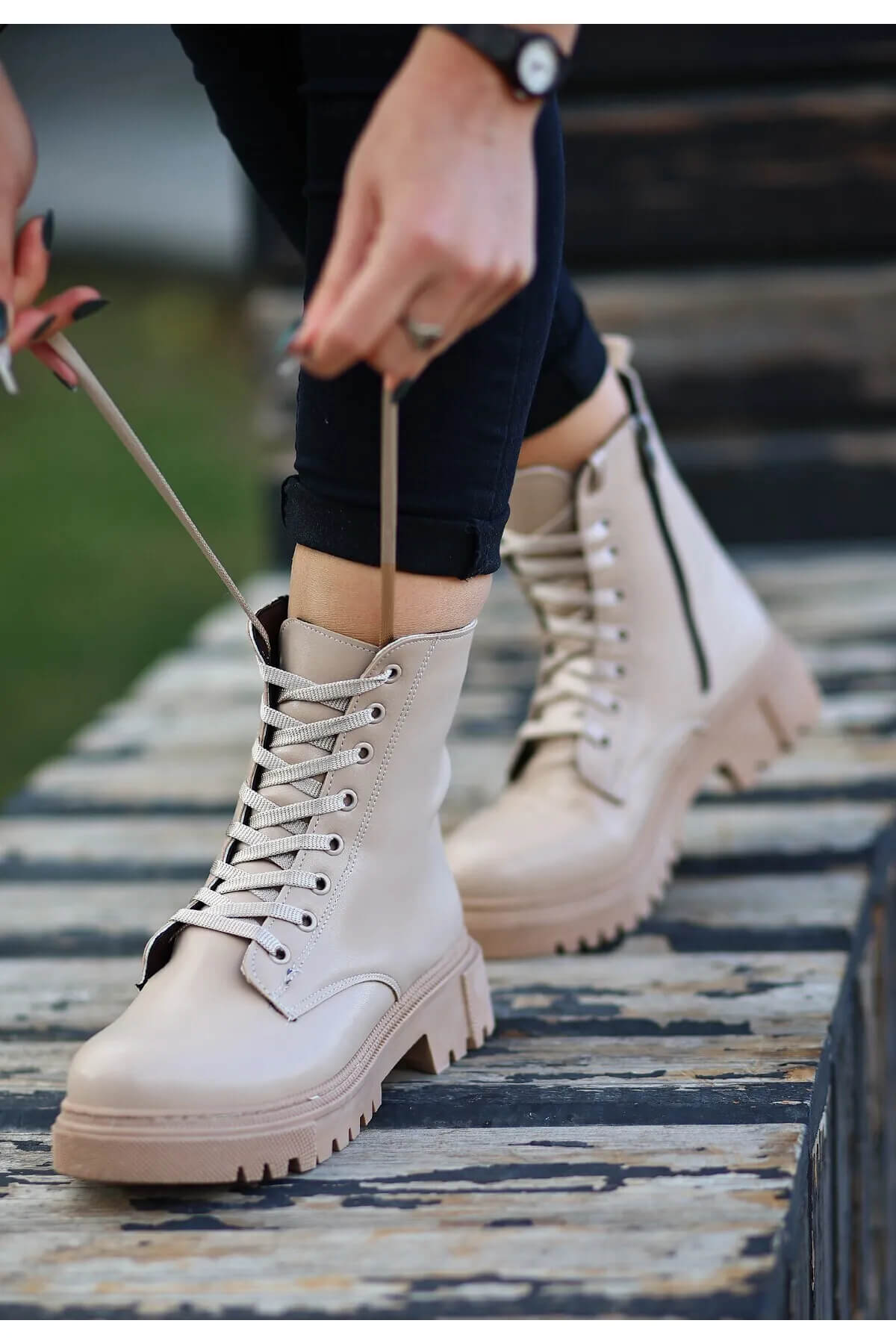 Bria Nude Skin Lace-up Boots