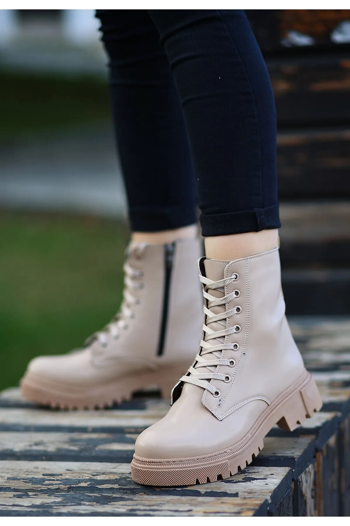 Bria Nude Skin Lace-up Boots