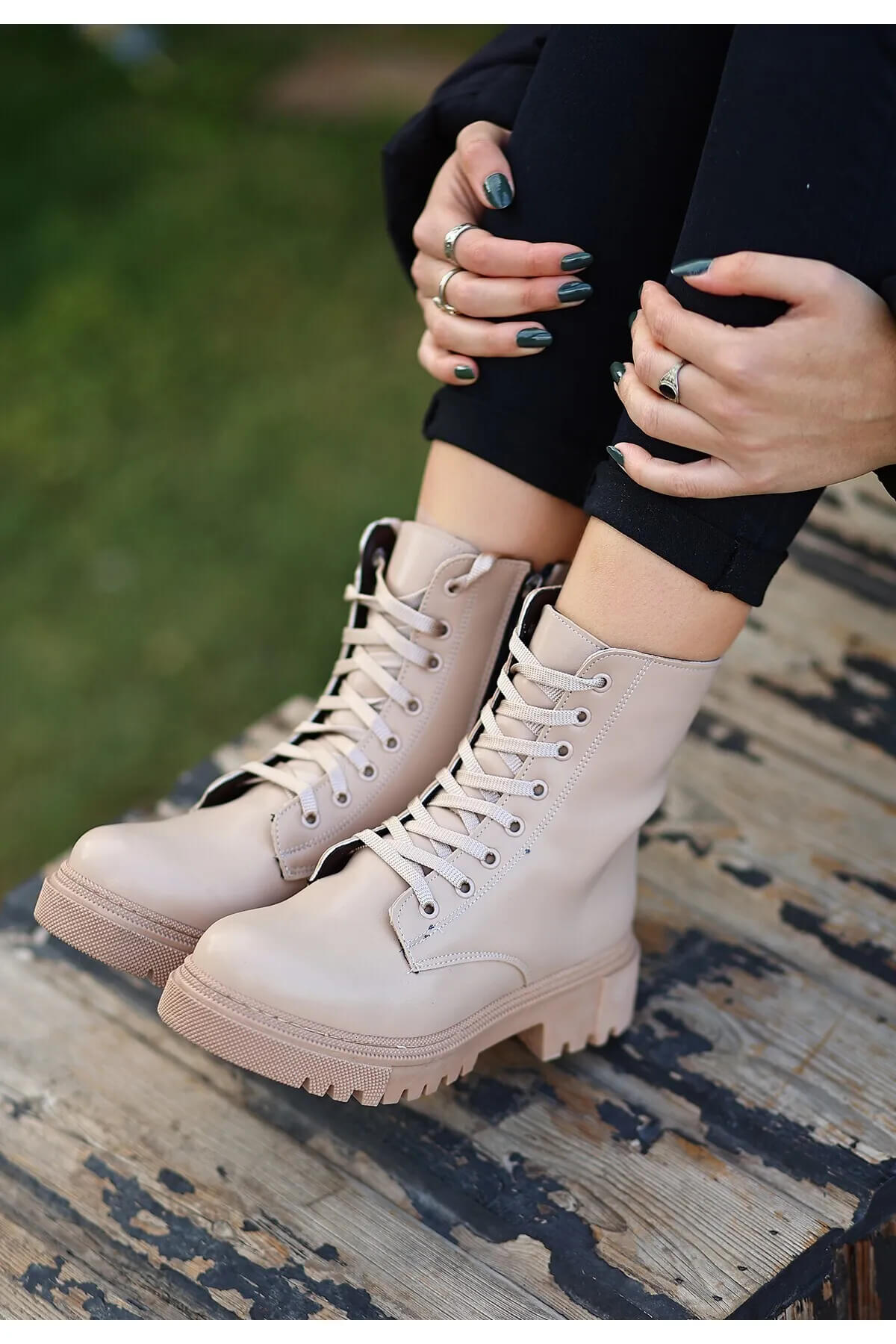 Bria Nude Skin Lace-up Boots