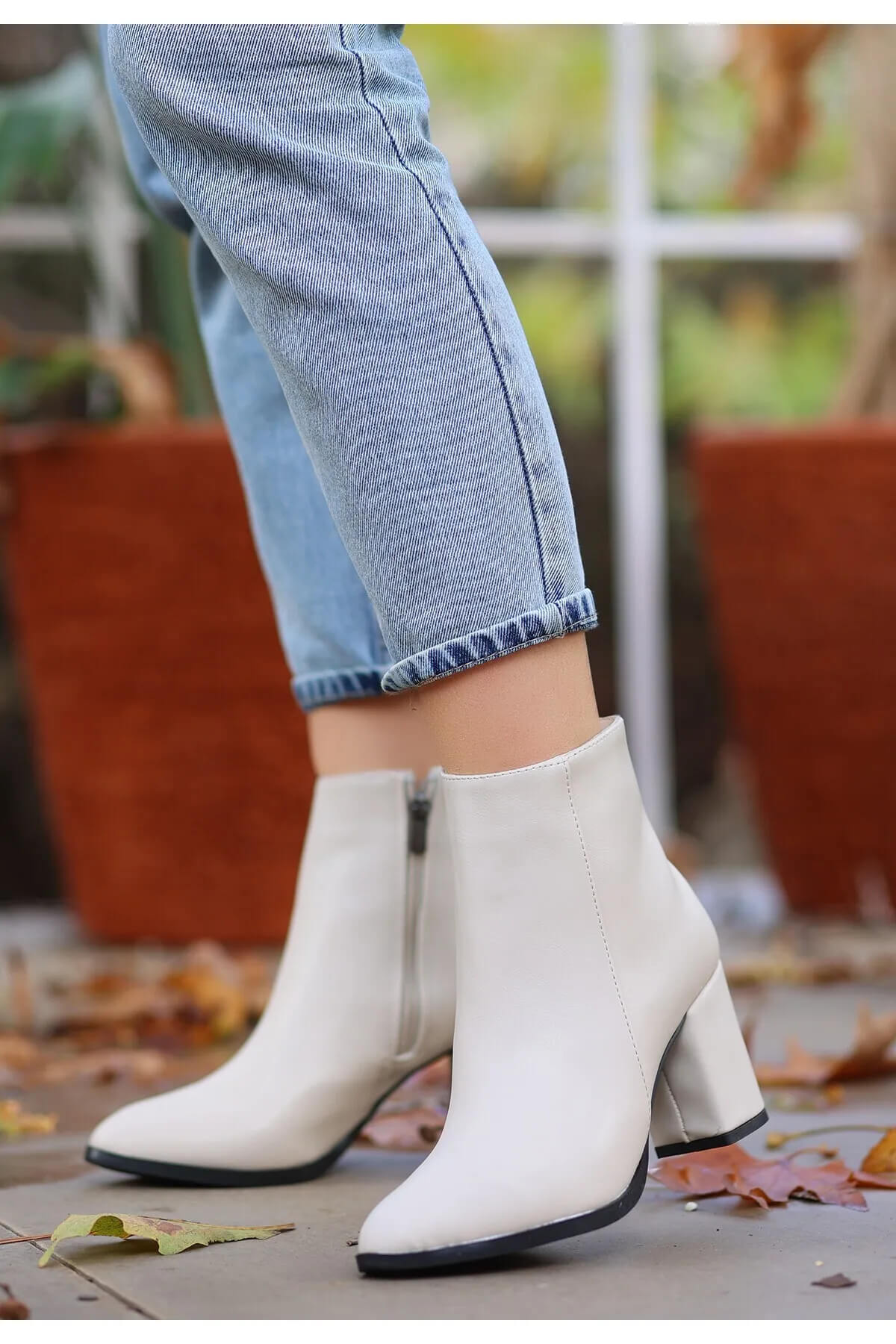 Biya Beige Skin Heeled Boots