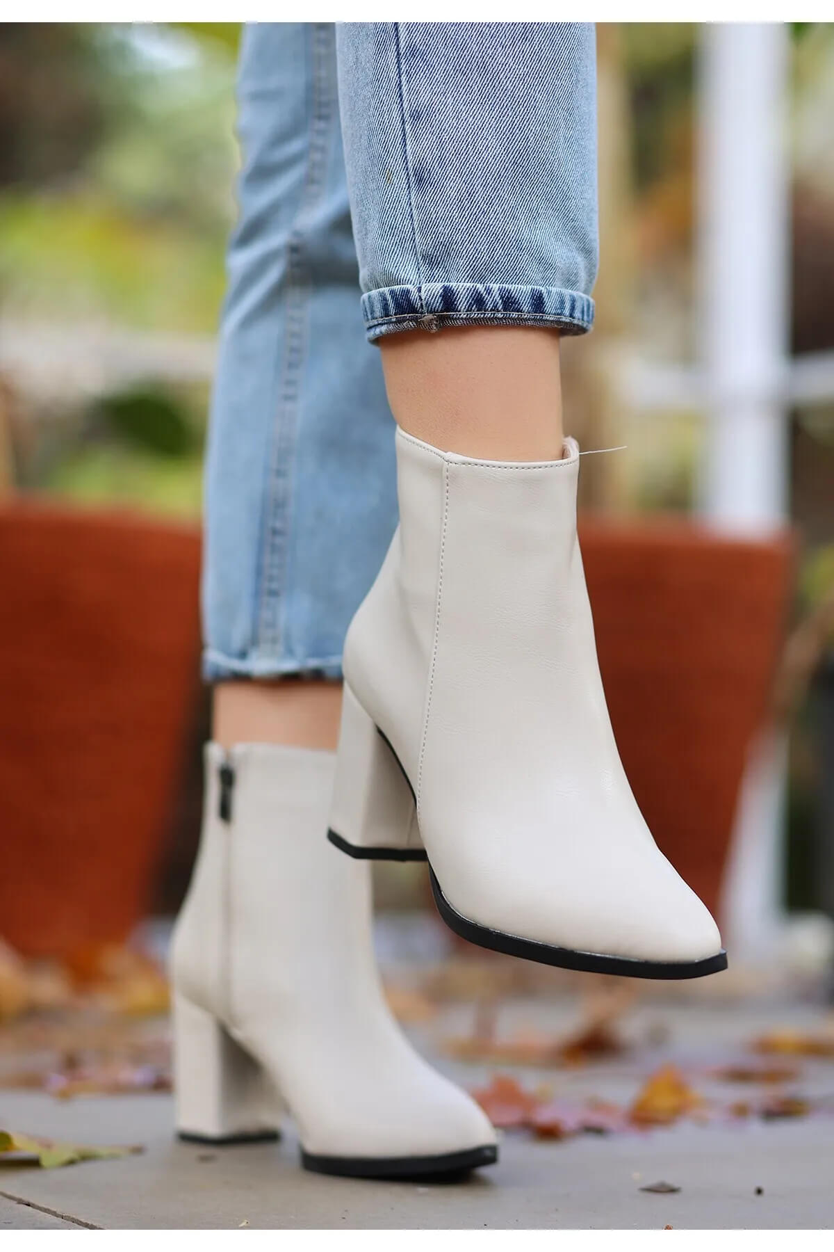 Biya Beige Skin Heeled Boots