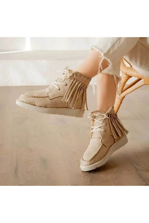 Trula Beige Suede Lace-up Boots