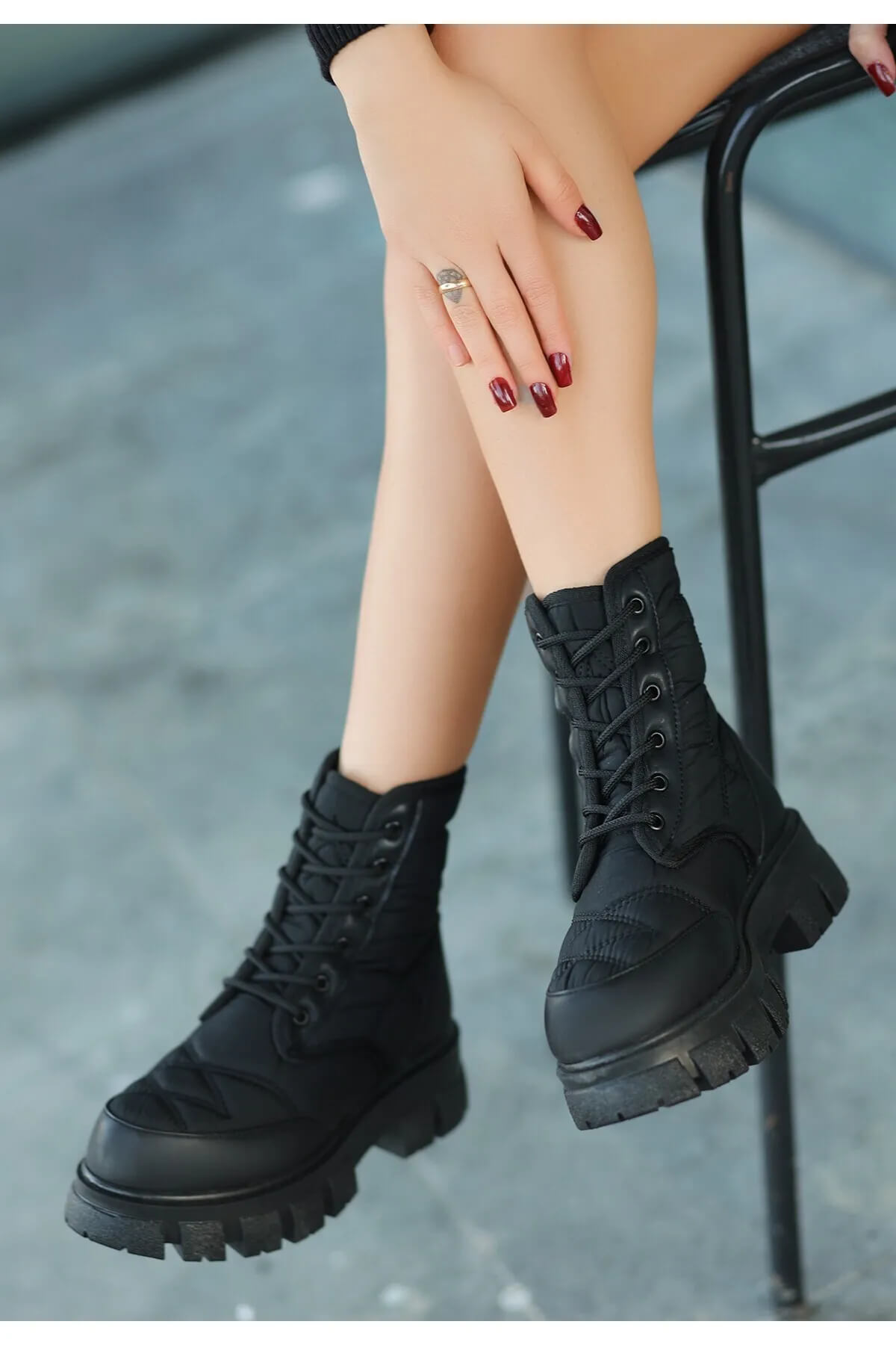 Mabel Black Skin Lace-up Boots