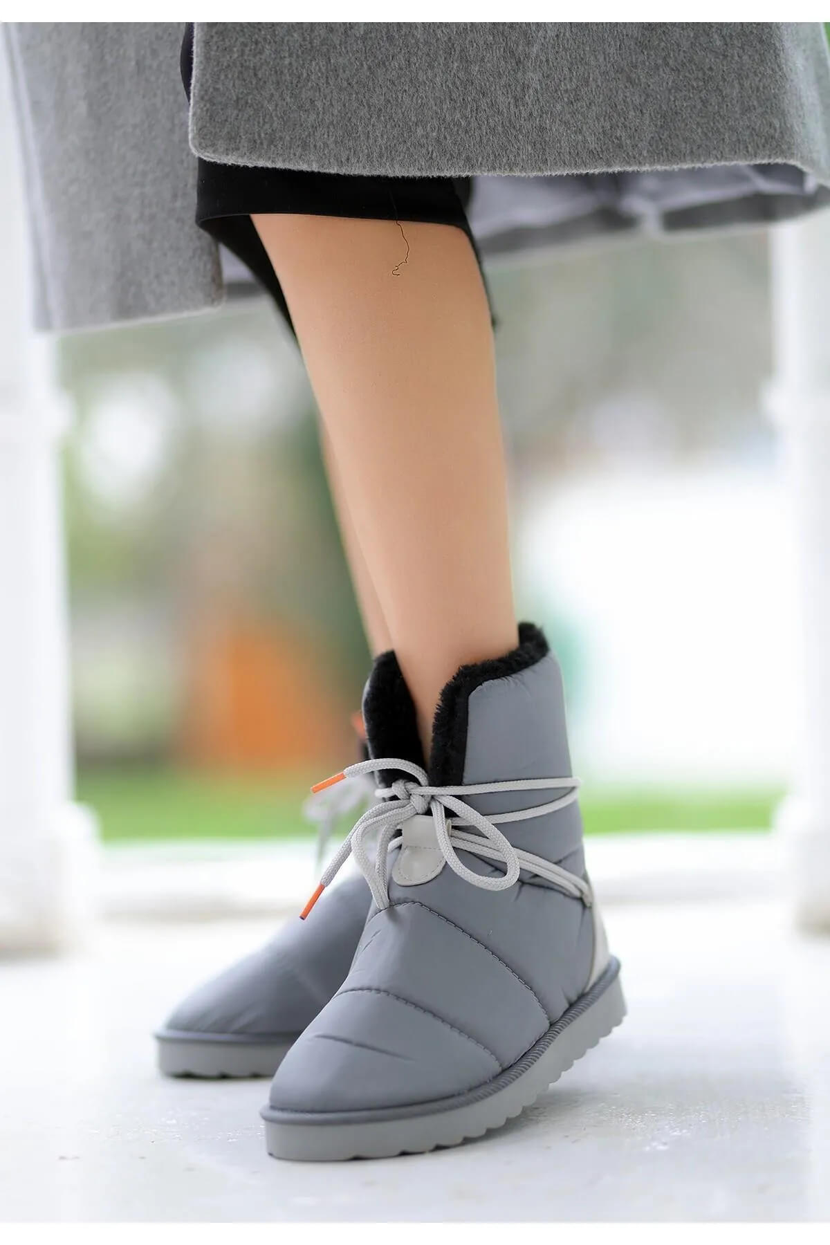 Cora Gray Lace-up Boots