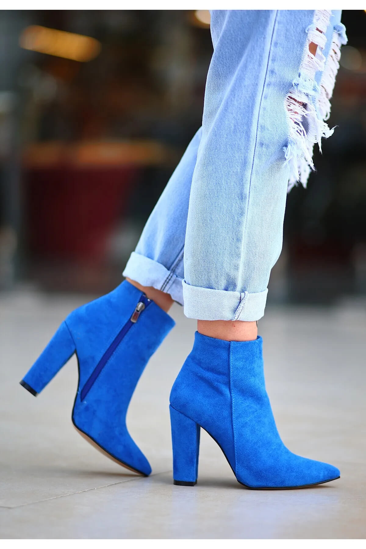 Loora Saks Blue Suede Heeled Boots