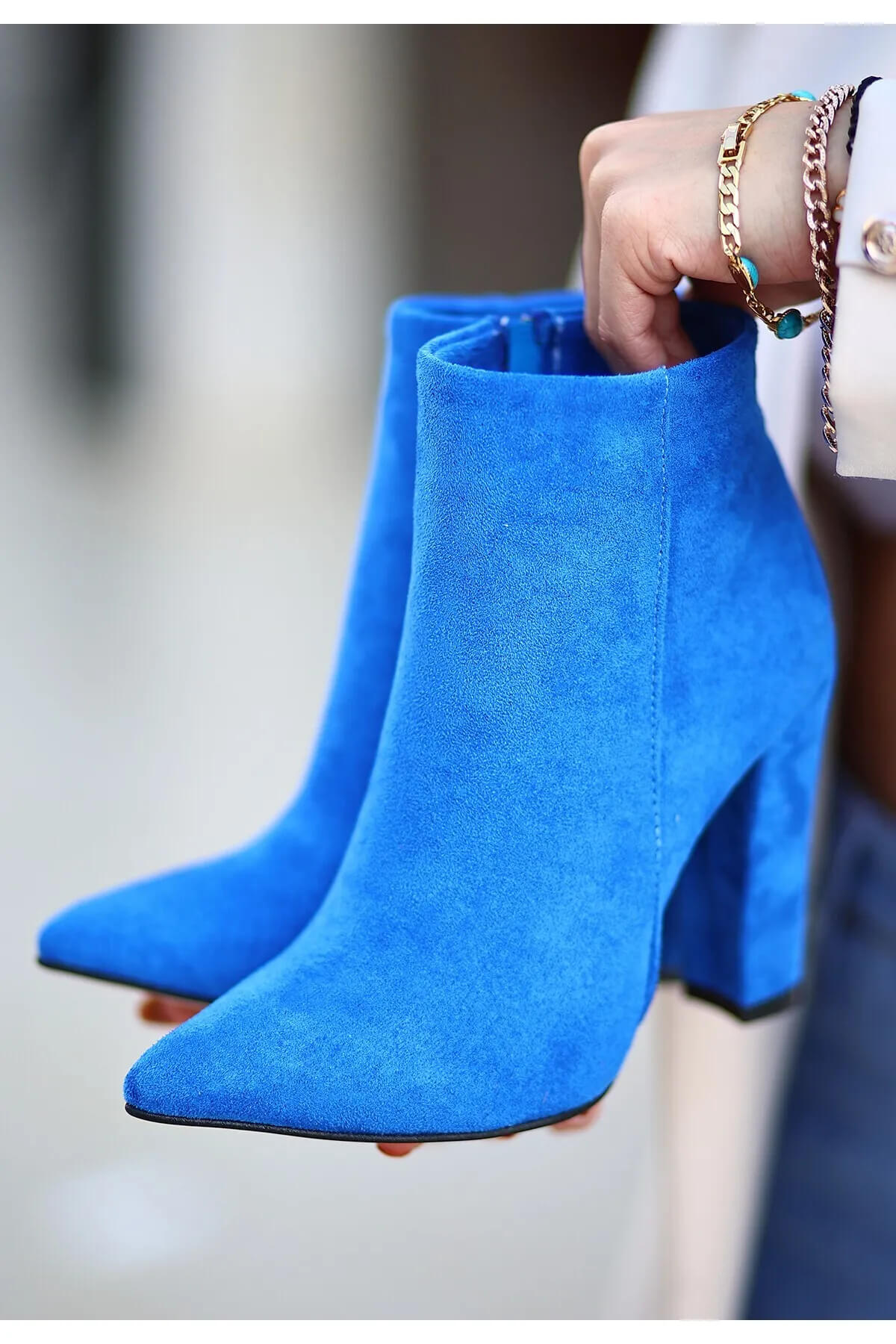 Loora Saks Blue Suede Heeled Boots