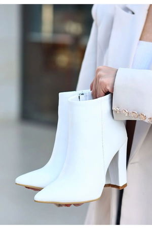 Loora White Skin Heeled Boots