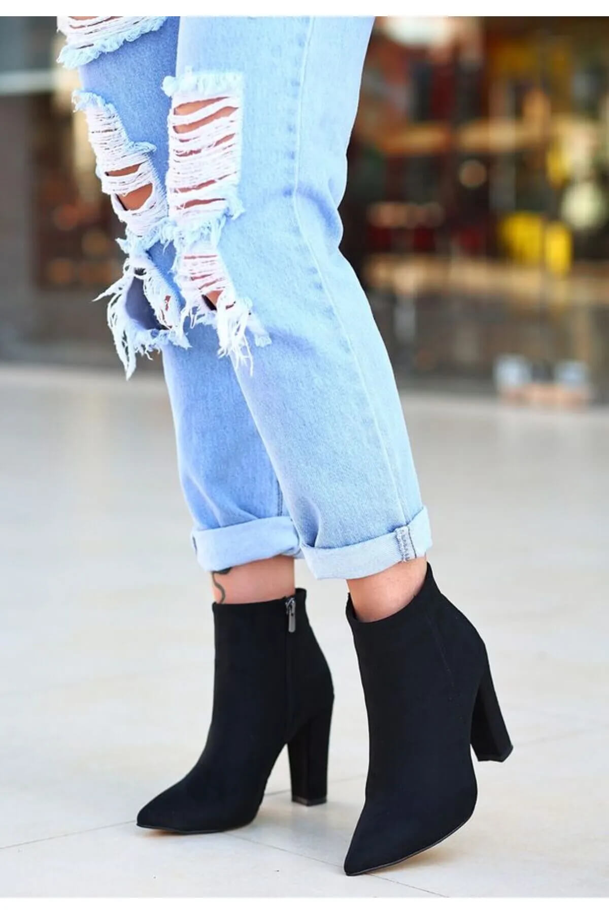 Loora Black Suede Heeled Boots