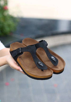 Aksar Black Nubuck Flip Flops