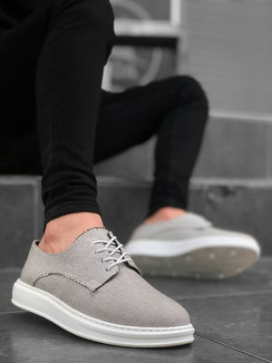 Lace-up Classic Sports Grey Color Linen High Sole Casual Men's Shoes