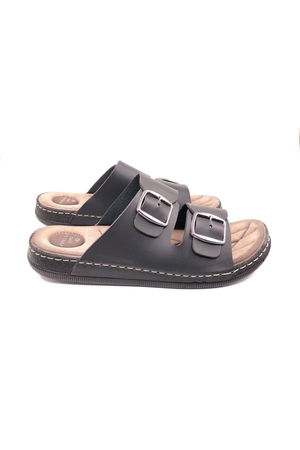 Lord Double Buckle Black Men's Slippers