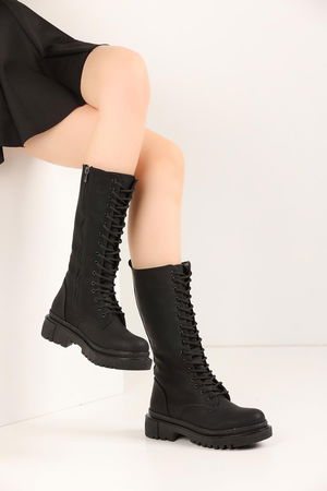 Women's Long Lace-Up Boots Winter Non-Slip Soles