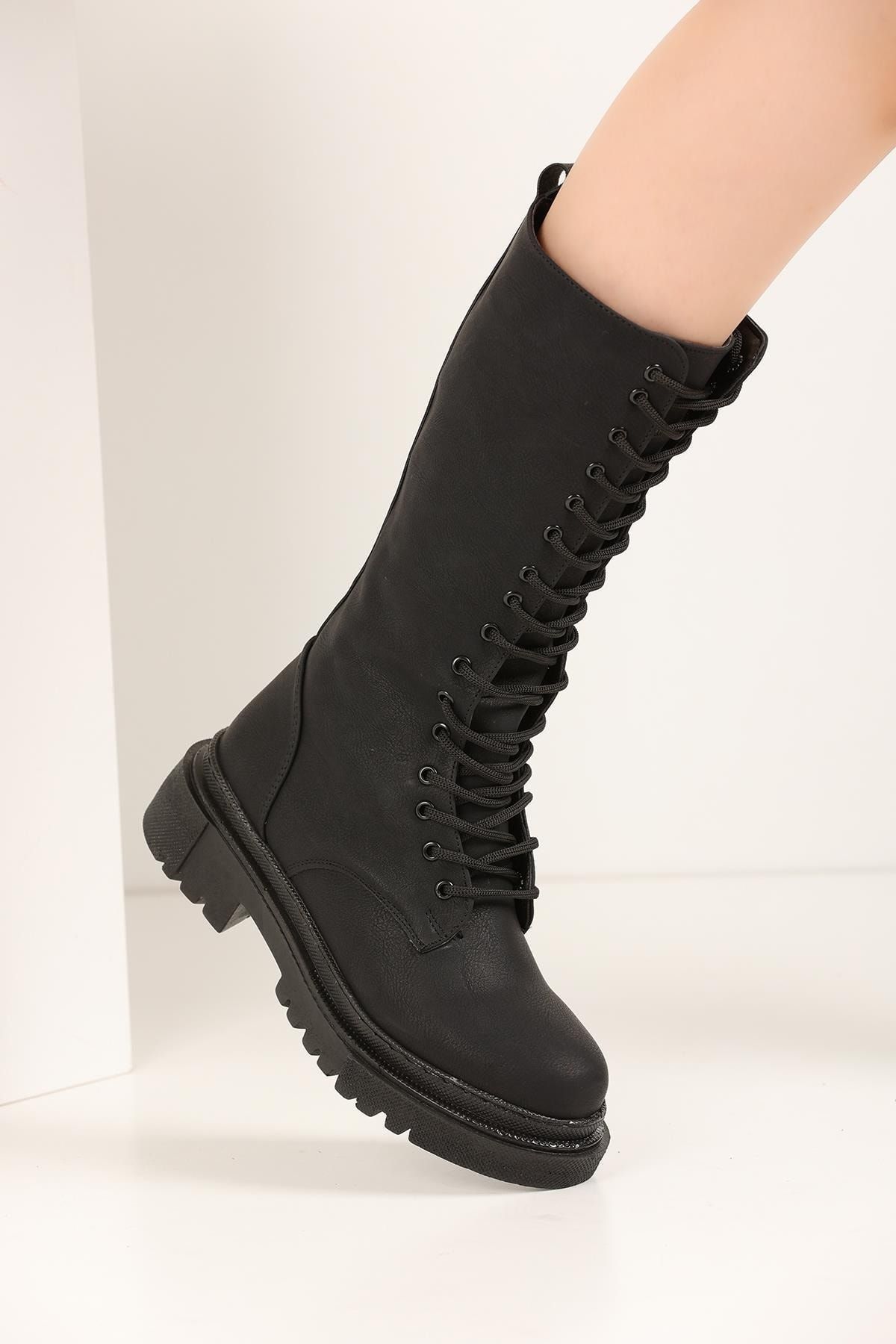 Women's Long Lace-Up Boots Winter Non-Slip Soles