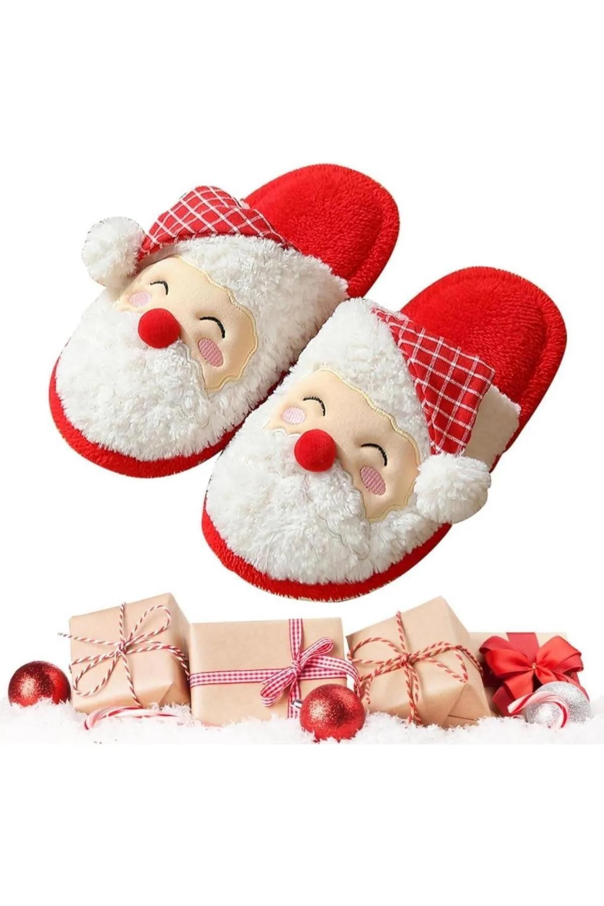 Santa Claus Figured Fluffy House Slippers Christmas Special Design Non Slip Silent Sole House Slippers