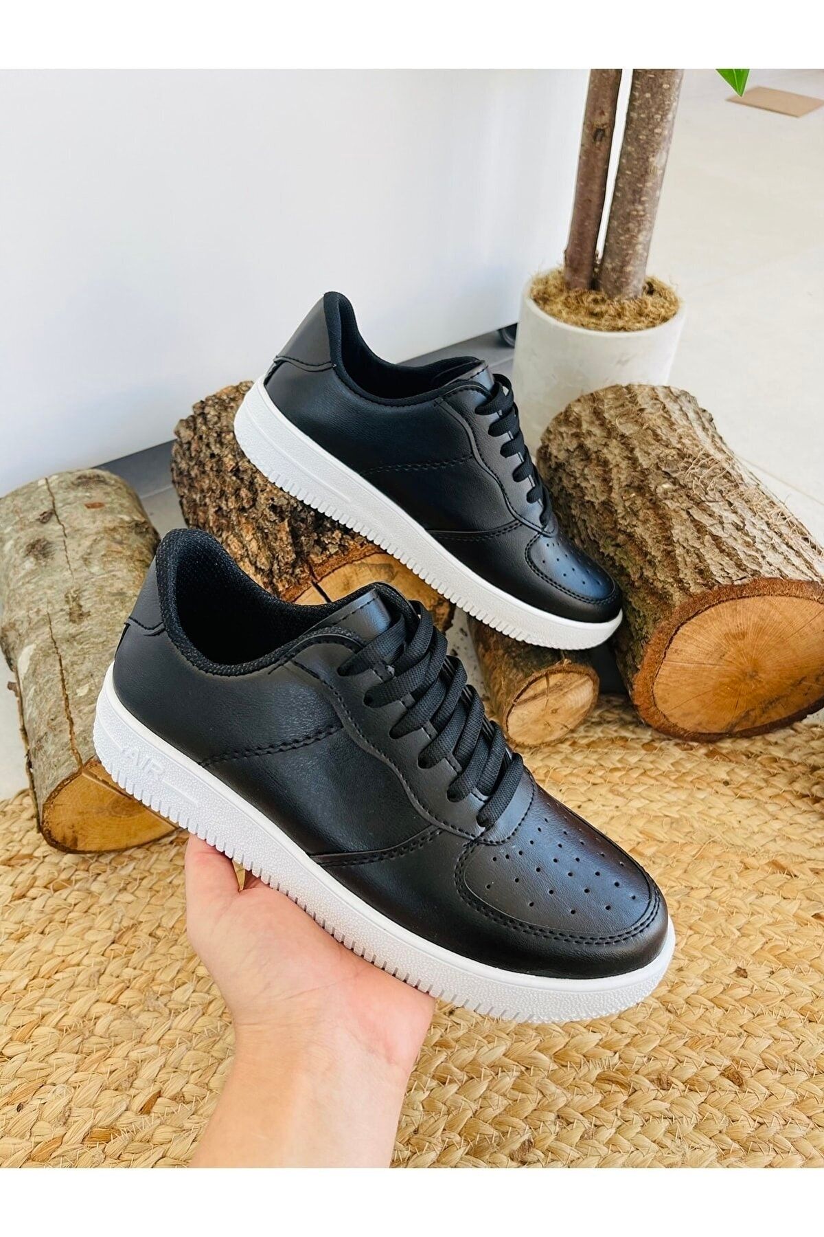 Unisex Black and White Lace-up Sneakers Shoes