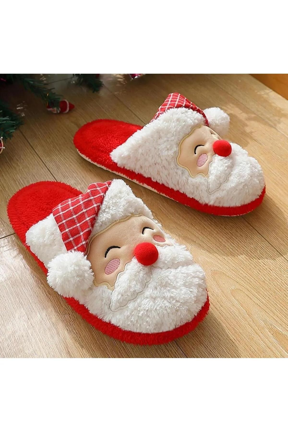 Santa Claus Figured Fluffy House Slippers Christmas Special Design Non Slip Silent Sole House Slippers