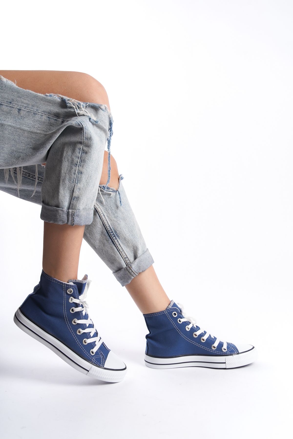 Blue Women's Long Linen Sneakers Casual Sneakers CNV6