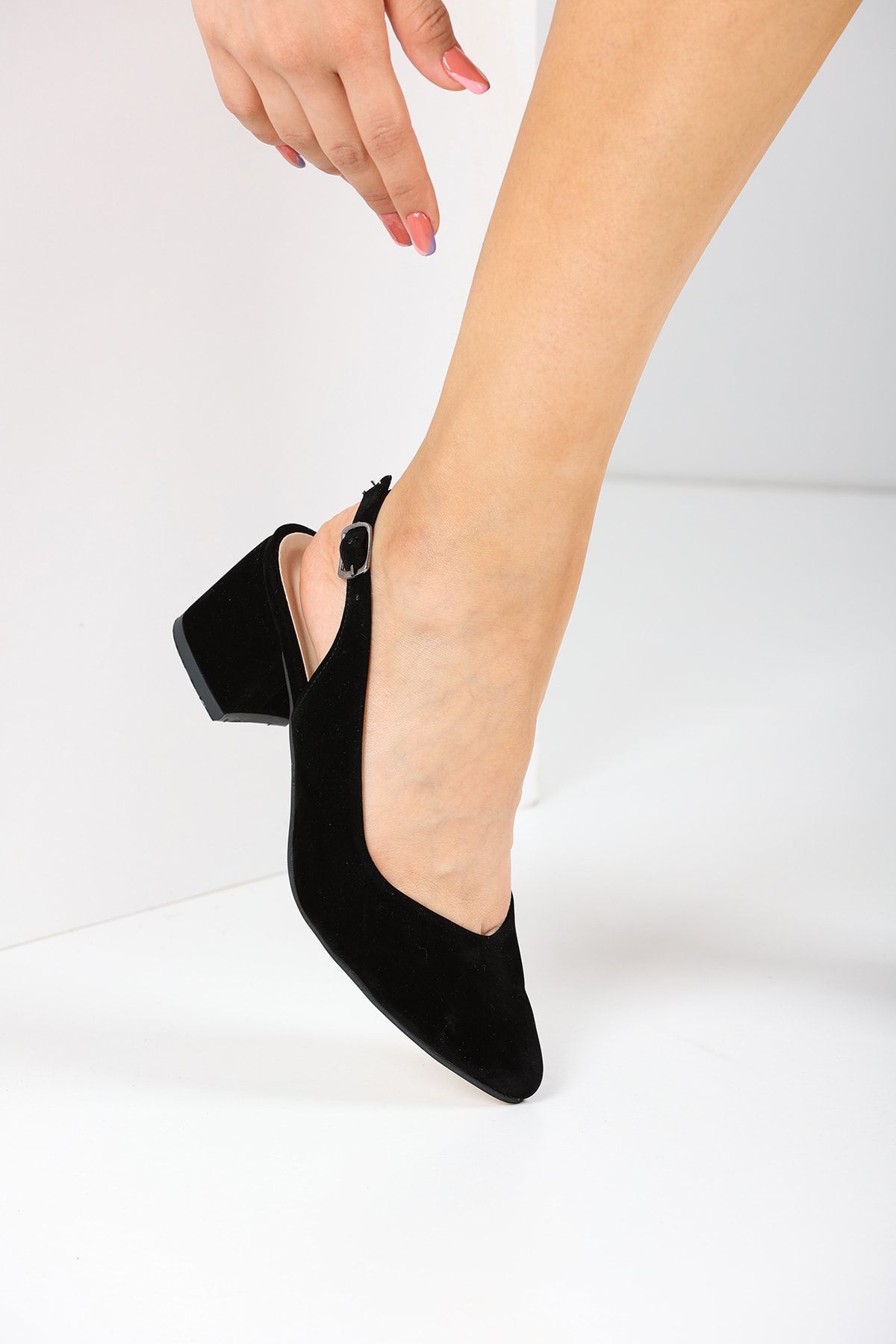 Black Suede Women's 5 Cm Classic Heeled Shoes 7115