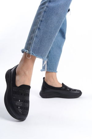 Black Women's Stone Detailed Casual Casual Classic Shoes Babet ALD3