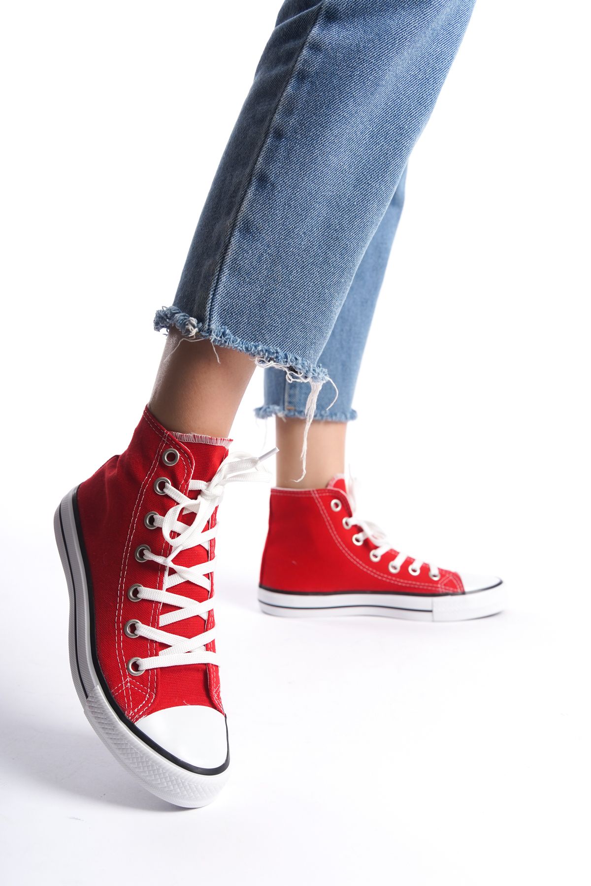 Red Women's Long Linen Sneakers Casual Sneakers CNV6