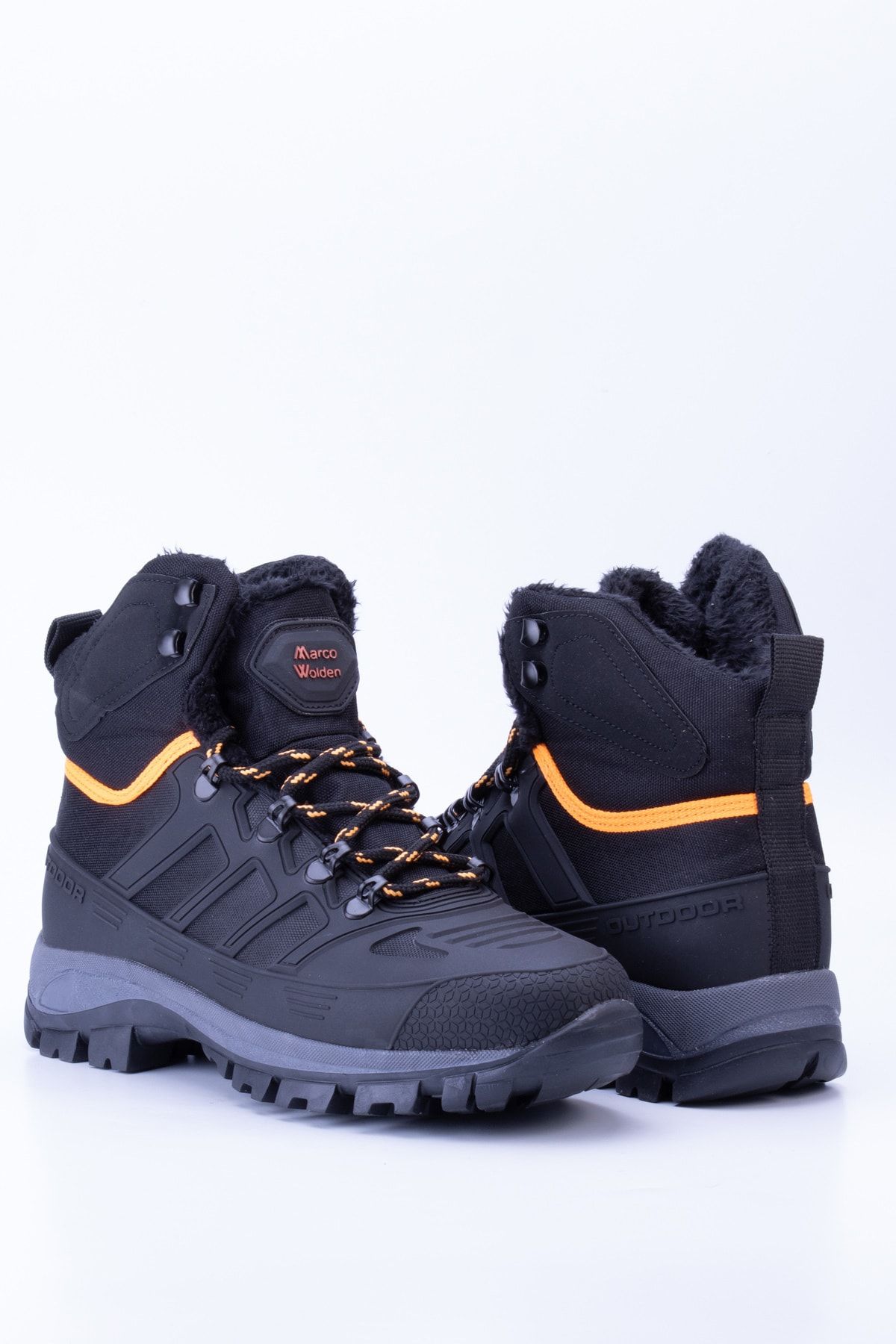 Black Orange Unisex Thermo Sole Sheepskin Outdoor Shoes T40