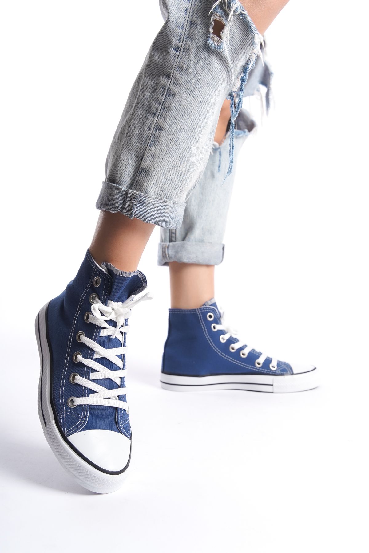 Blue Women's Long Linen Sneakers Casual Sneakers CNV6