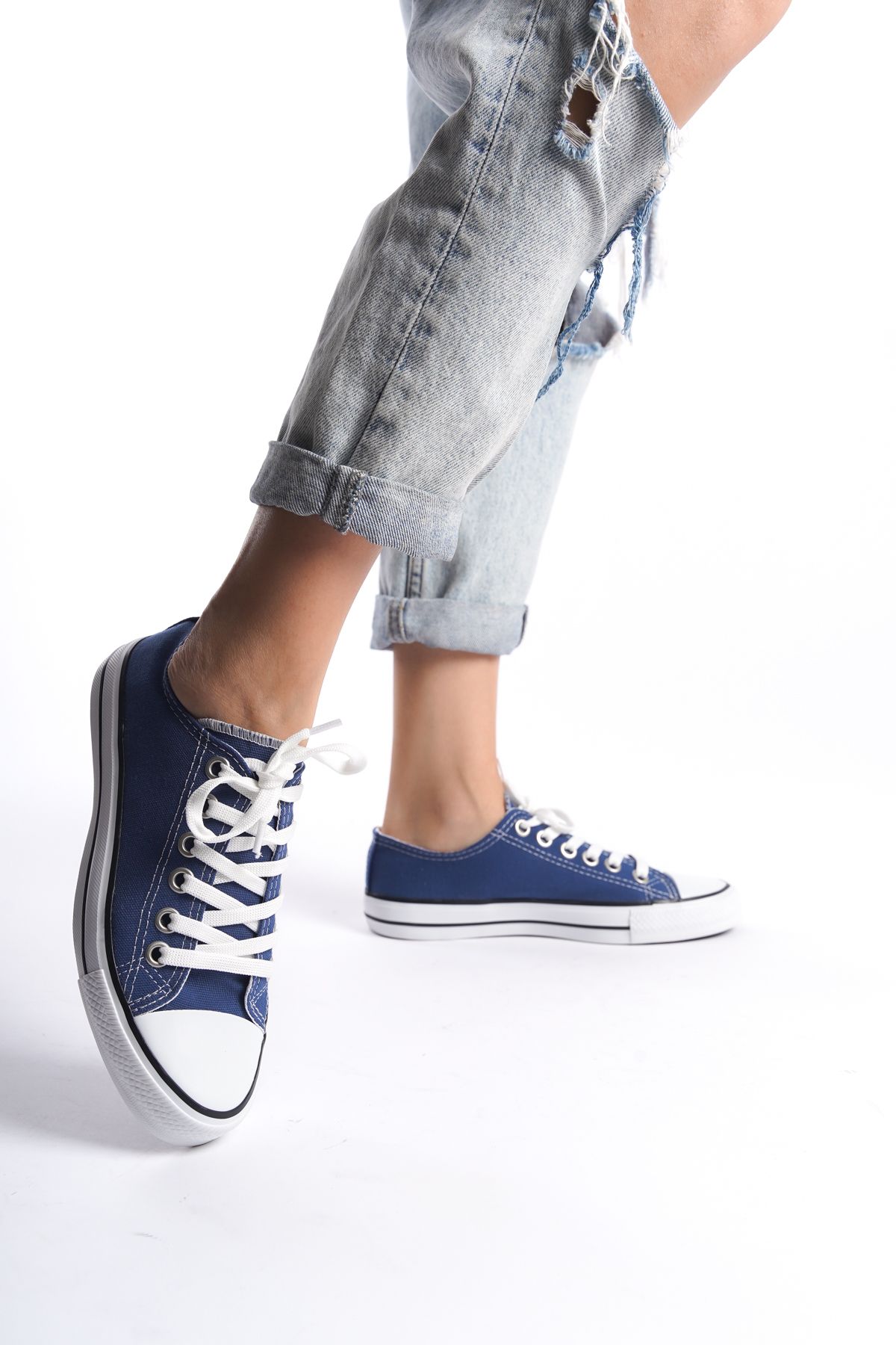 Blue Women's Short Linen Sneakers Casual Sneakers CNV7