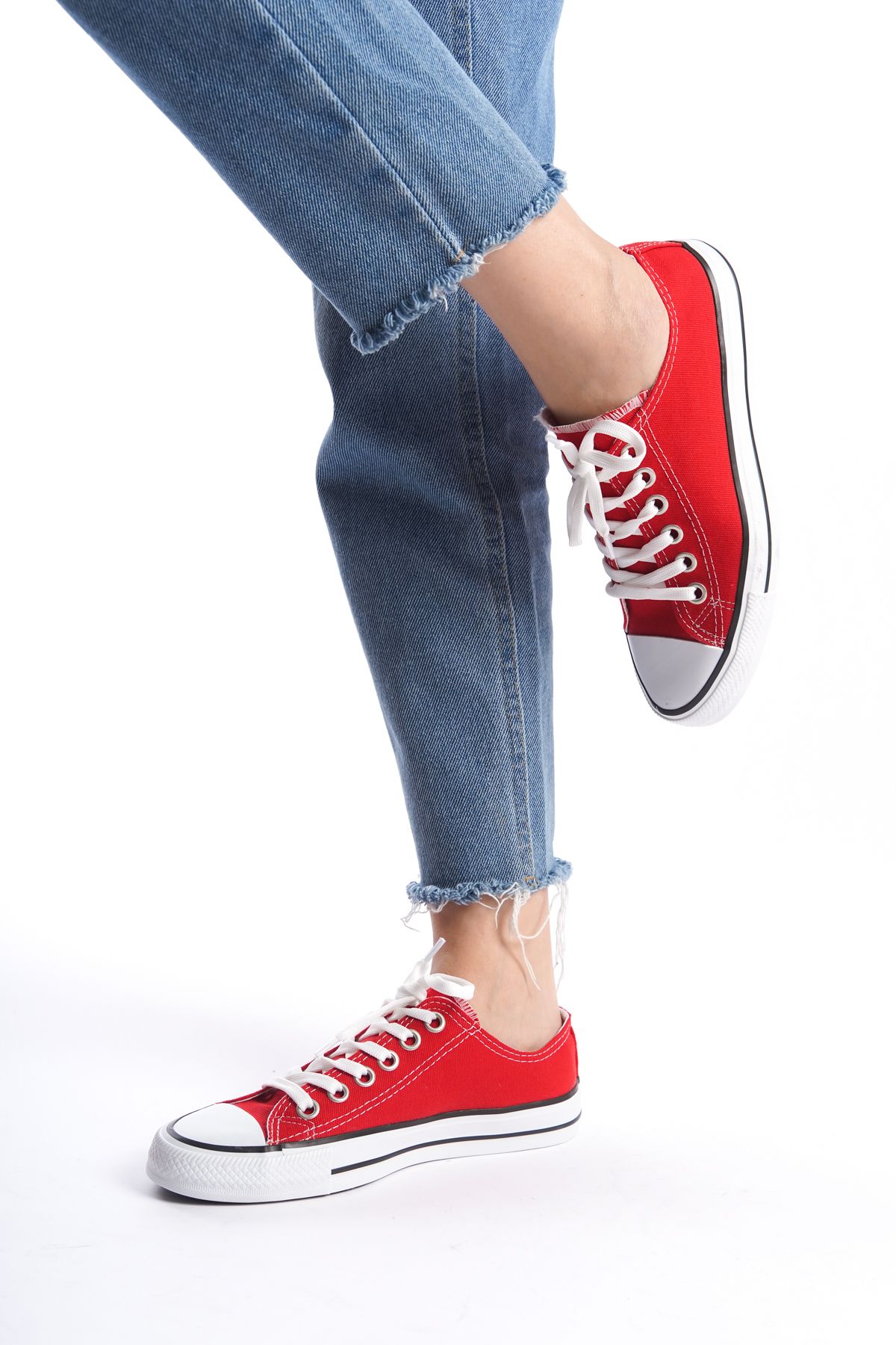 Red Women's Short Linen Sneakers Casual Sneakers CNV7