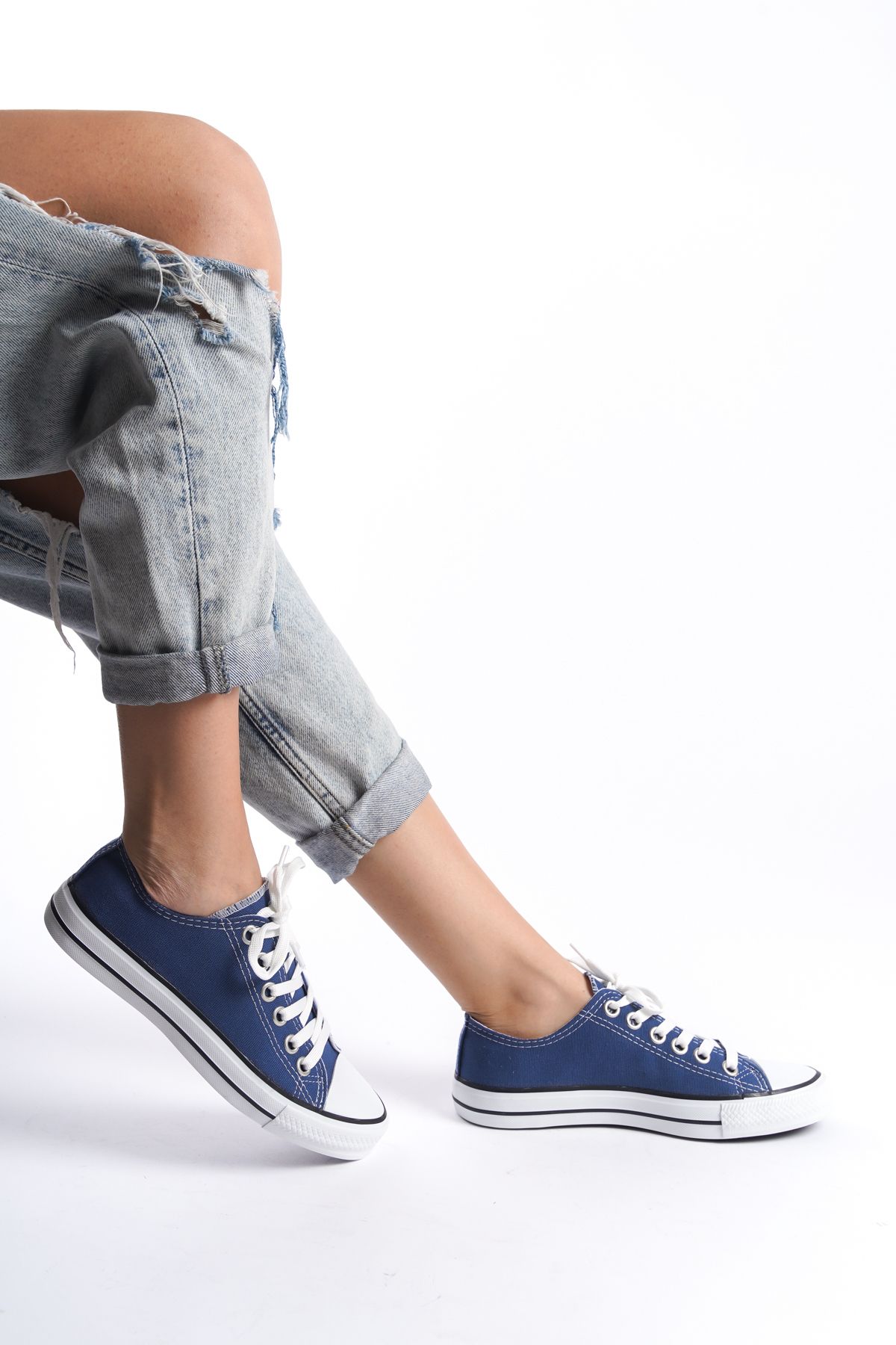 Blue Women's Short Linen Sneakers Casual Sneakers CNV7