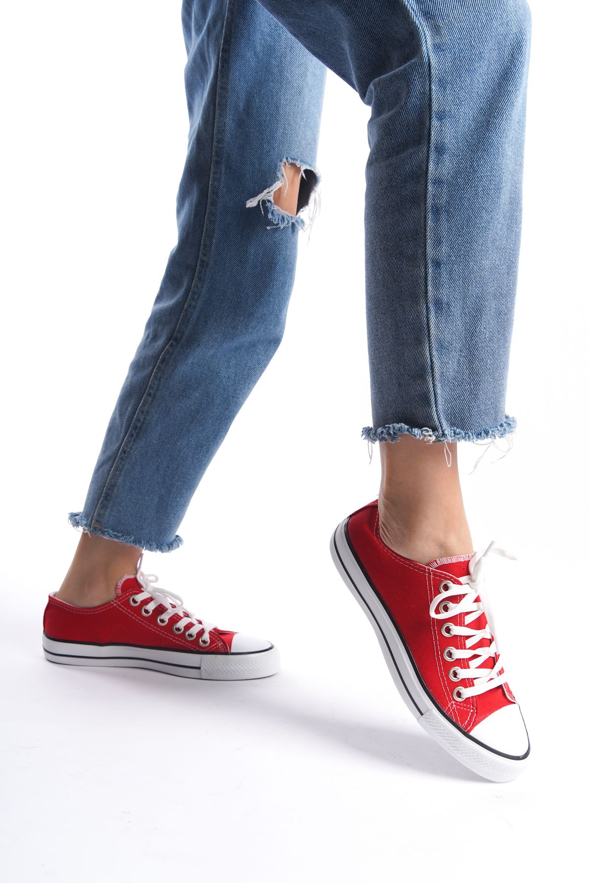 Red Women's Short Linen Sneakers Casual Sneakers CNV7