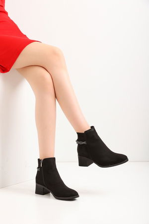 Black Suede Women's Heeled Boots 2597