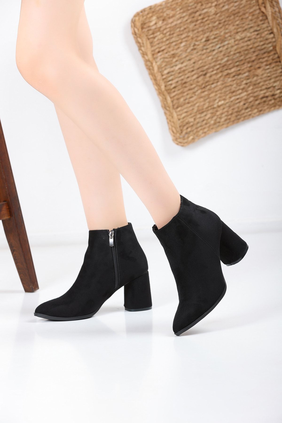 Black Suede Women's Heeled Boots 2590