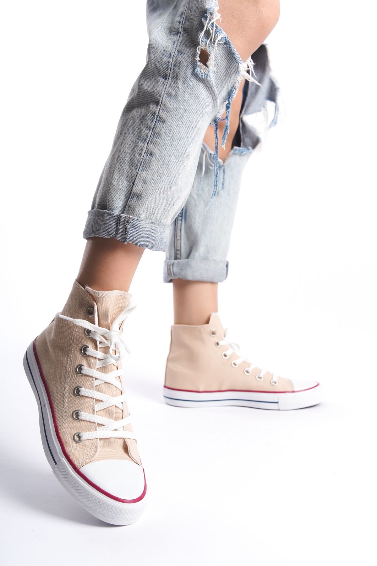 Cream Women's Long Linen Sneakers Casual Sneakers CNV6