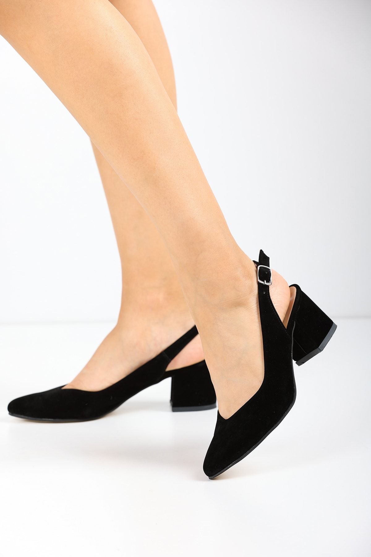 Black Suede Women's 5 Cm Classic Heeled Shoes 7115