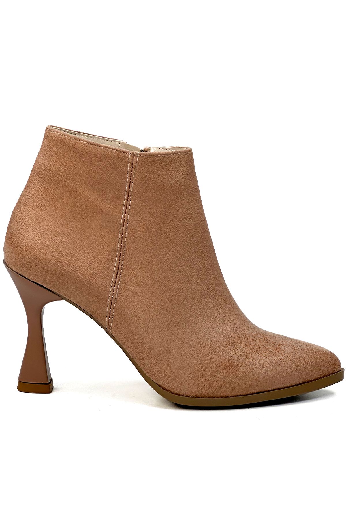 Beige Suede Women's Heeled Boots 2592