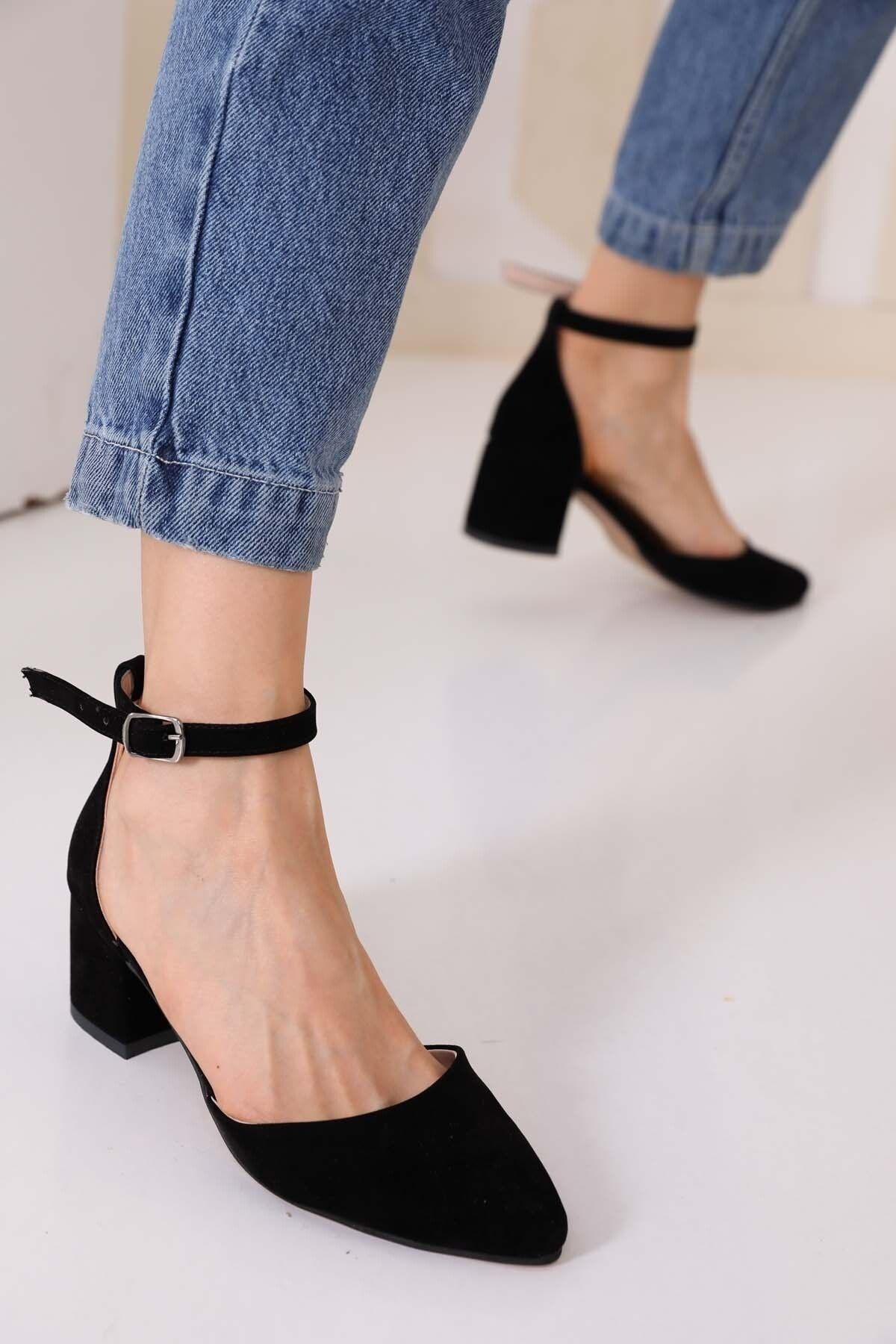 Black Suede Women's Classic Heeled Shoes 2900