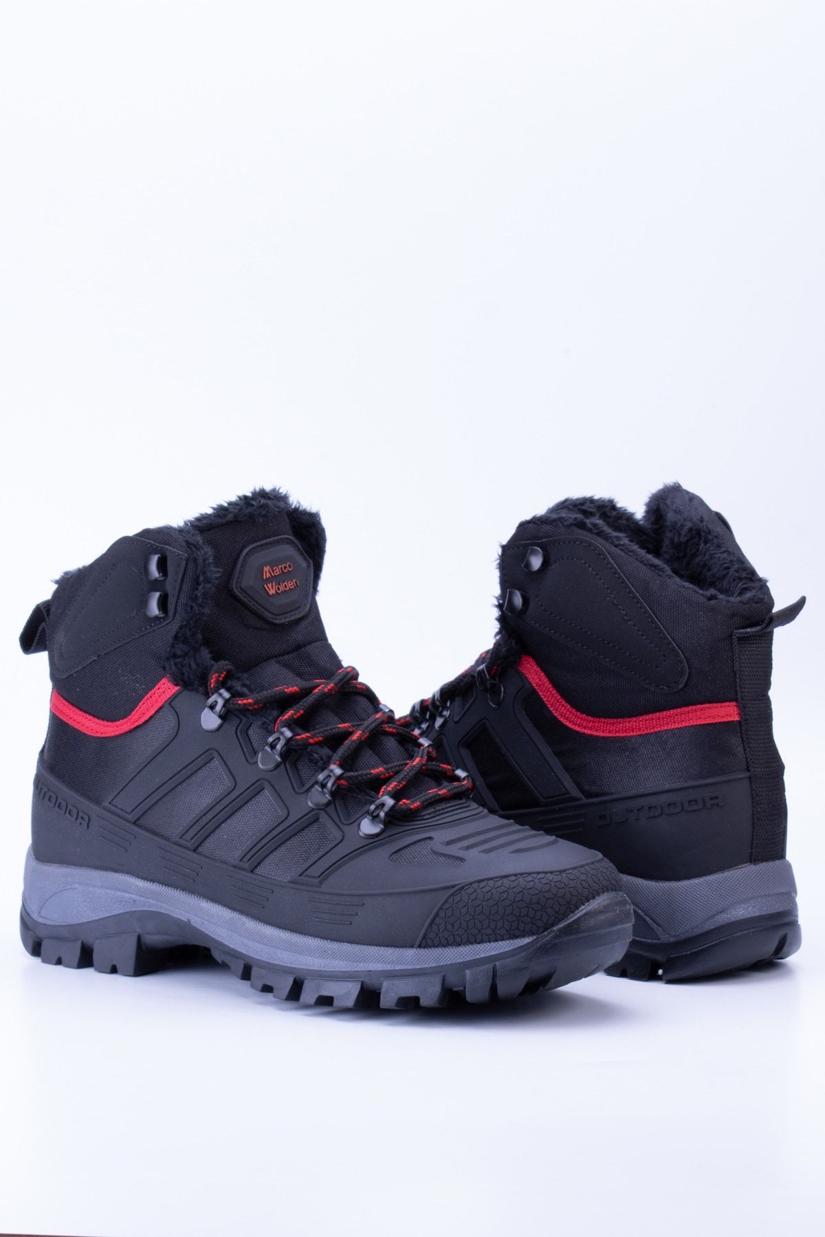 Black Red Unisex Thermo Sole Sheepskin Outdoor Shoes T40