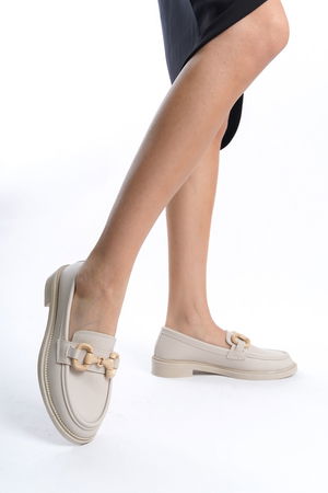 Beige Women's Buckle Casual Loafer K68